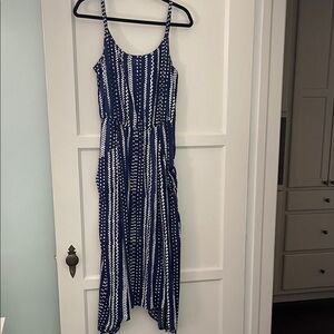 CAbi Blue and White Patterned Sleeveless Dress
